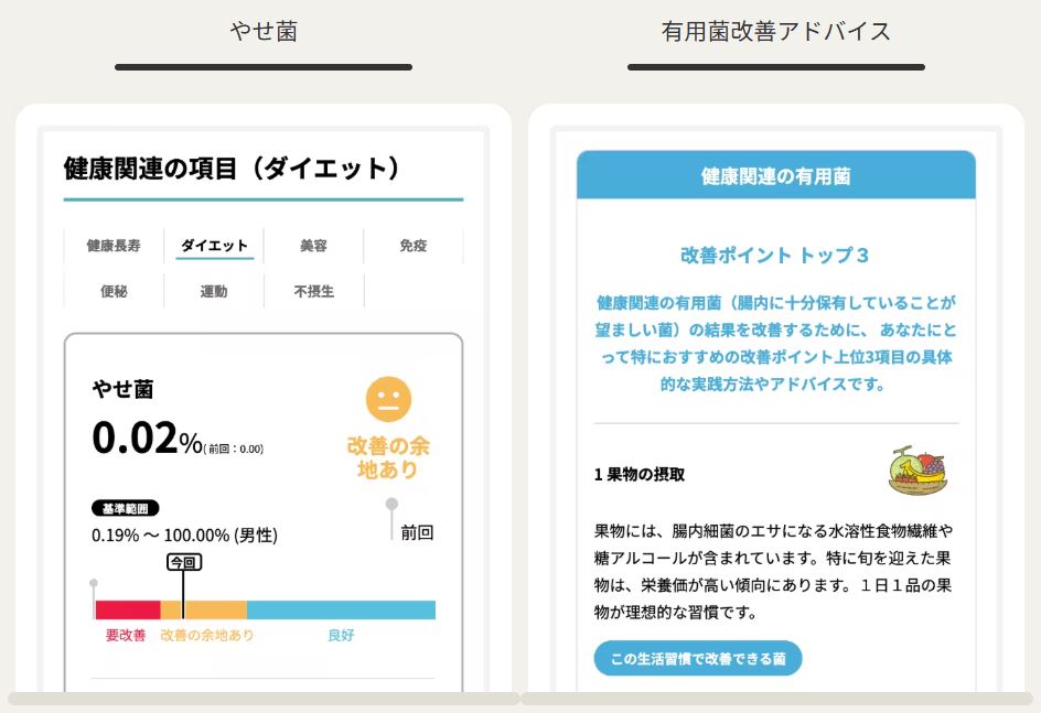 マイキンソー公式サイトのやせ菌・肥満菌比率のレポート画面サンプル